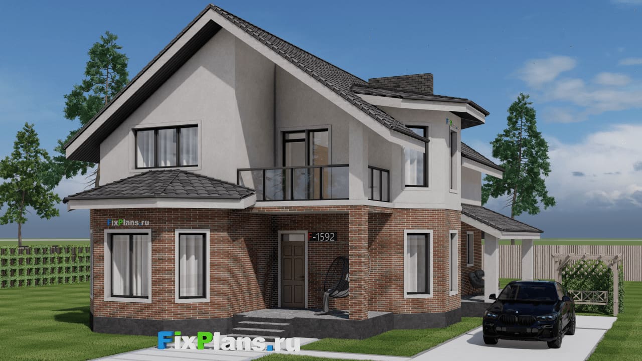 Одноэтажный дом с мансардой  F - 1592i — фасад