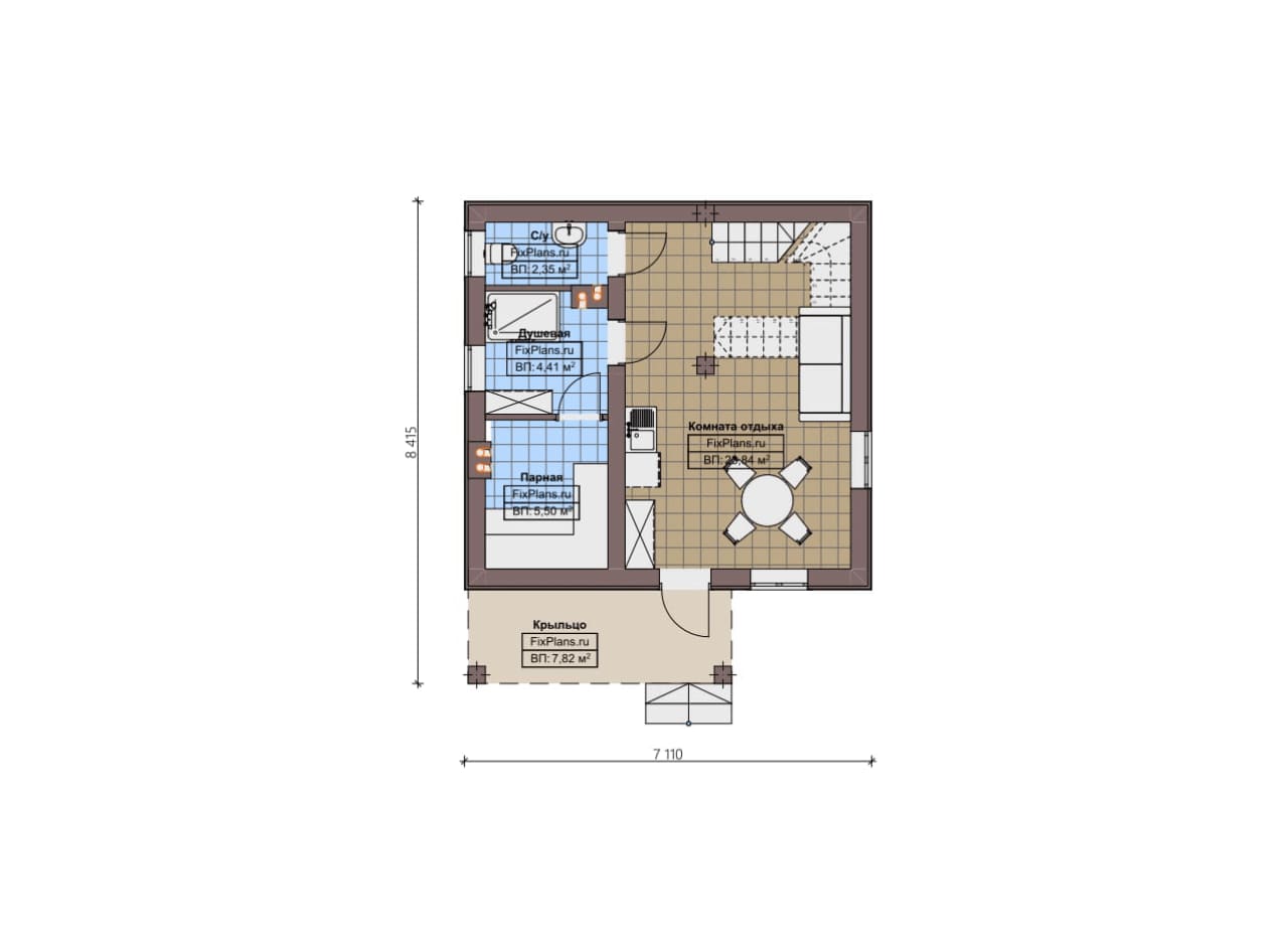 Планировка Одноэтажный дом с мансардой  F-15668