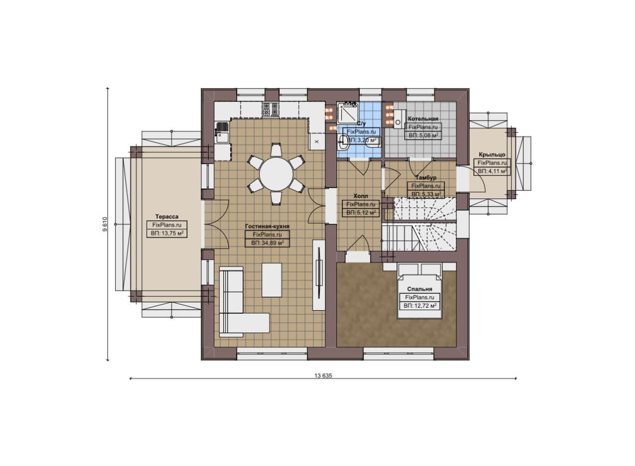 Планировка Одноэтажный дом с мансардой  F-19502
