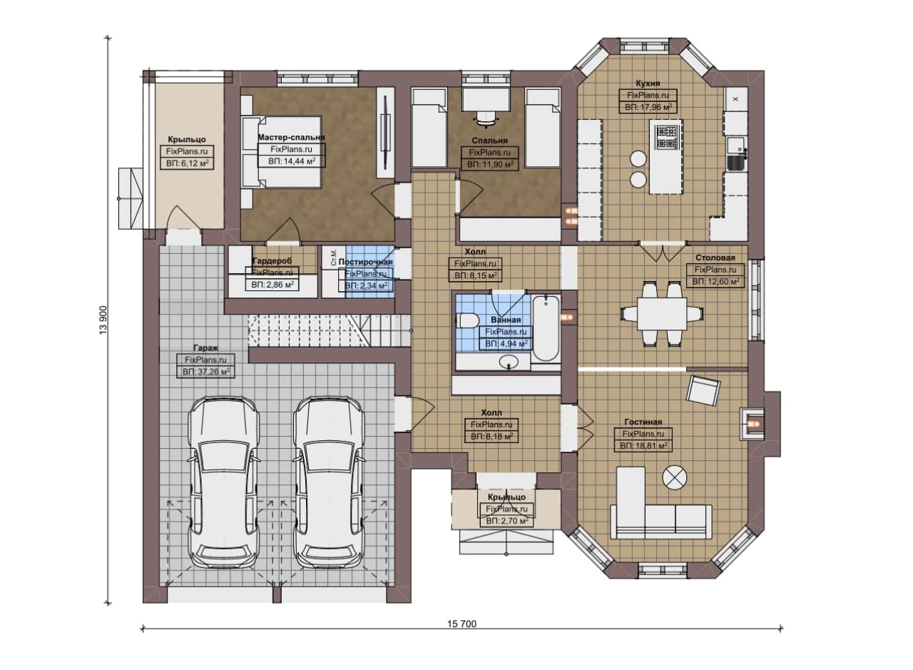 Планировка Одноэтажный дом с мансардой  F-20654