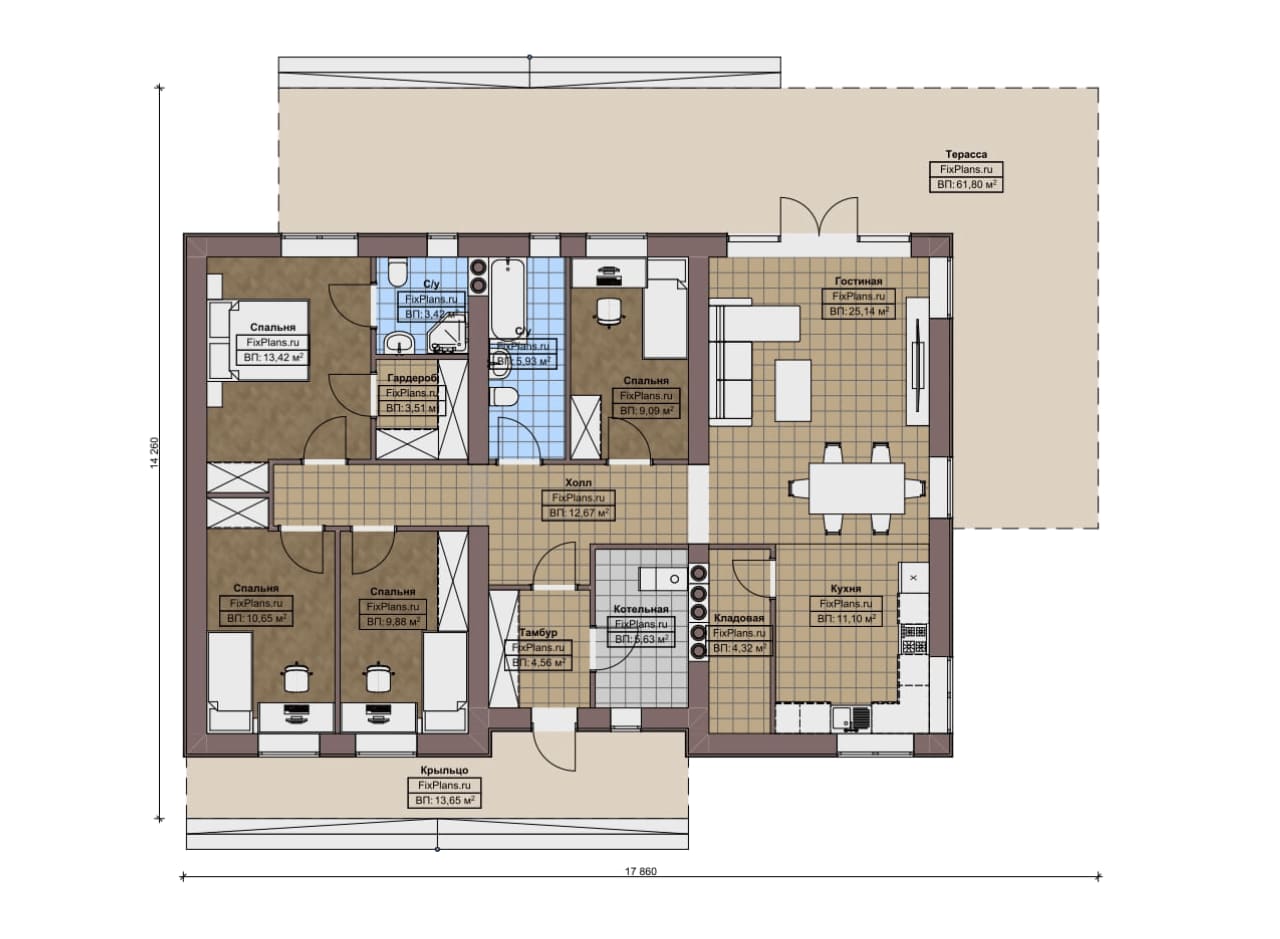 Планировка Одноэтажный дом с мансардой  F-16127